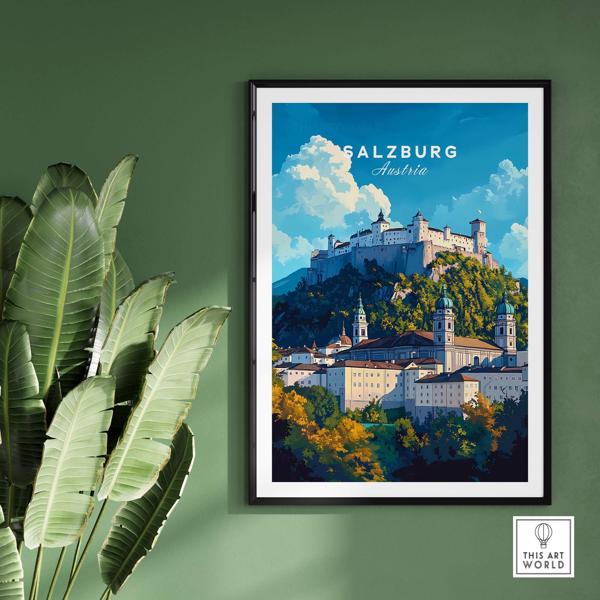 Salzburg Wall Art featuring a vibrant depiction of Salzburg, Austria's stunning architecture and scenery.