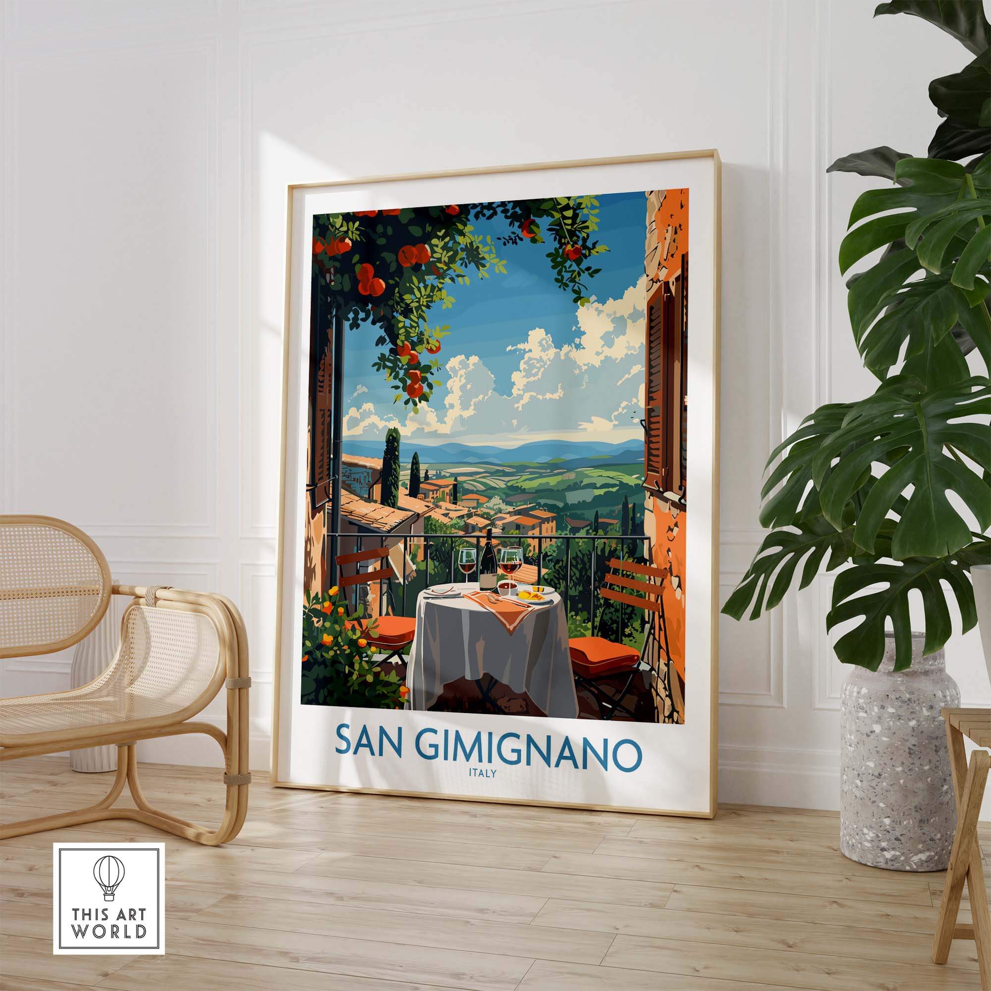 San Gimignano Italy Poster - A Stunning View of the Tuscan Countryside in a stylish interior setting.