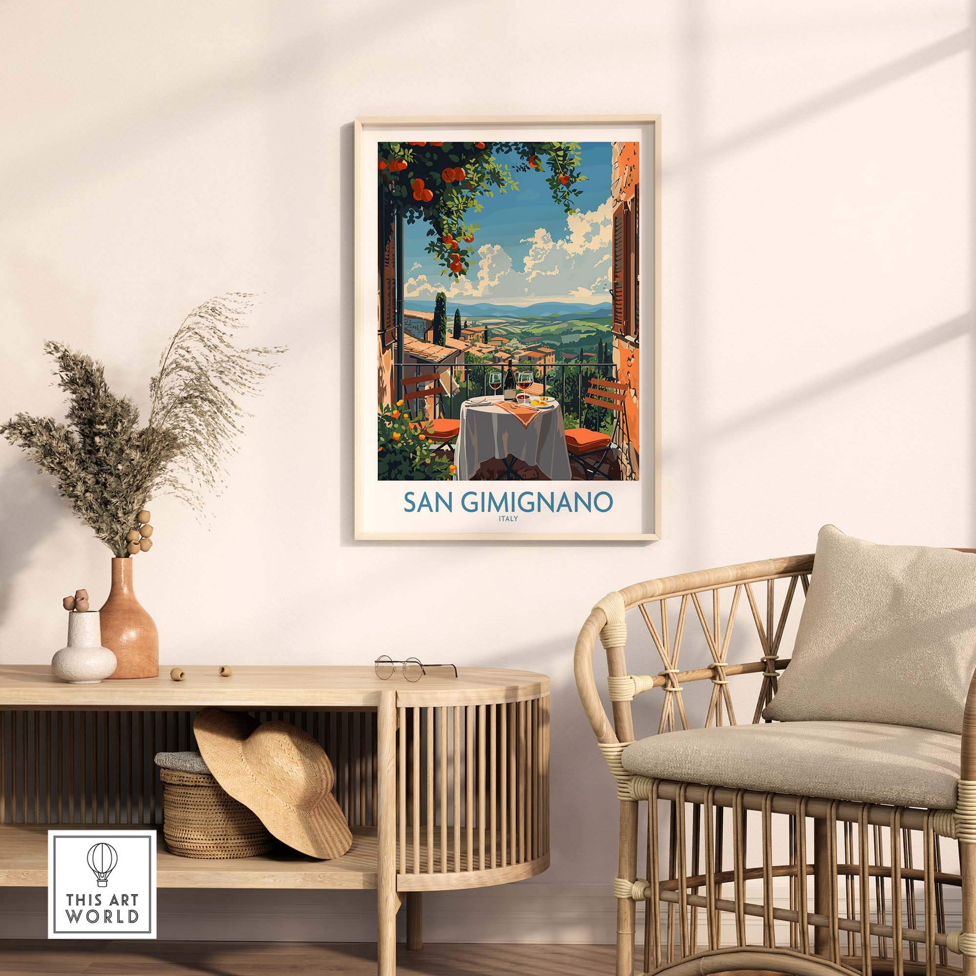 San Gimignano Italy Poster - A Stunning View of the Tuscan Countryside in a beautifully styled interior.