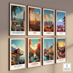 San Gimignano Italy Poster - A Stunning View of the Tuscan Countryside, featuring a collection of vibrant travel posters.