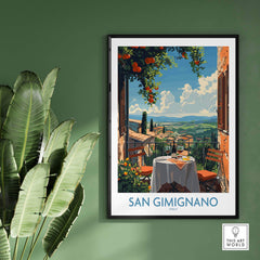 San Gimignano Italy Poster - A Stunning View of the Tuscan Countryside displayed in a stylish interior setting.