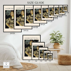 Botticelli Primavera Detail Flora Art Print Renaissance Allegory Spring Poster size guide with various frame options.