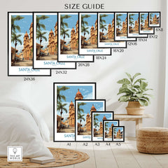 Santa Cruz Bolivia Art Print | Tropical City Poster size guide showcasing various print dimensions.