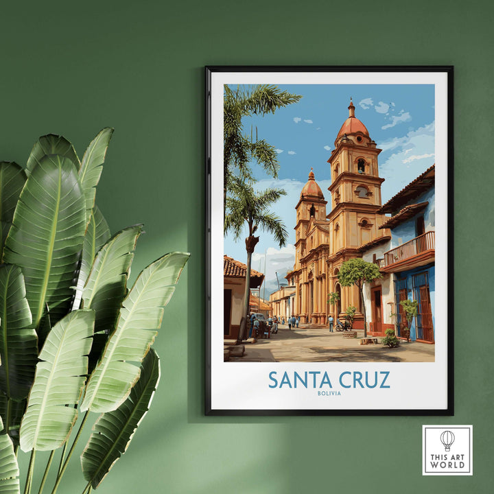 Santa Cruz Bolivia Art Print | Tropical City Poster featuring vibrant urban scenes and tropical greenery.
