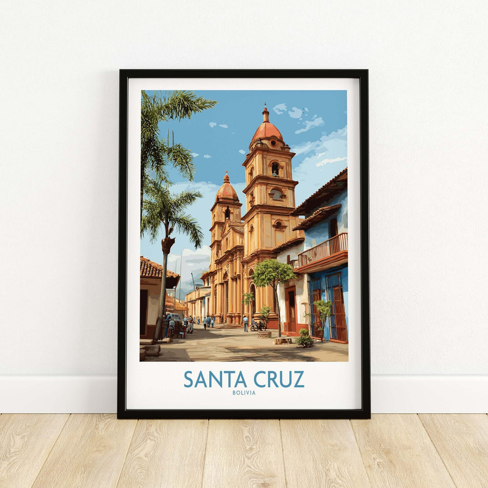 Santa Cruz Bolivia Art Print | Tropical City Poster featuring vibrant urban scenery and architecture.