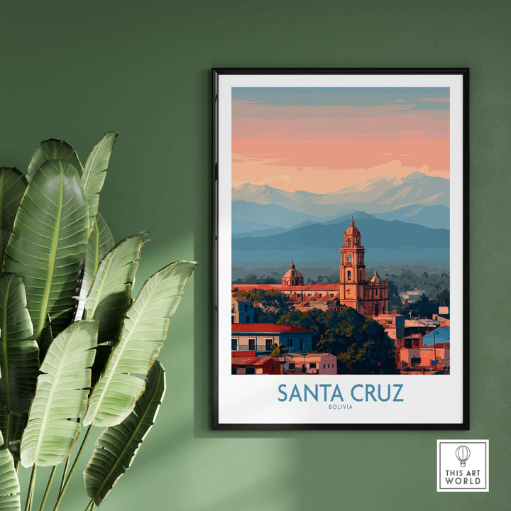 Santa Cruz Bolivia Poster | Cathedral Skyline Print showcasing the skyline and cathedral of Santa Cruz, Bolivia.