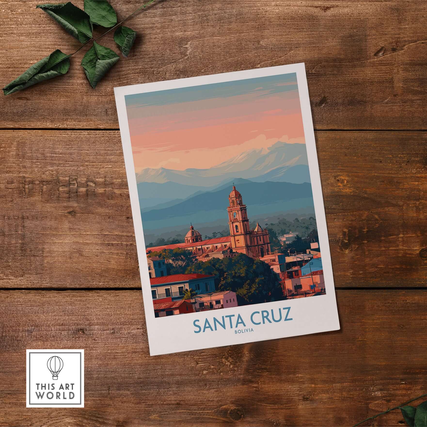 Santa Cruz Bolivia Poster | Cathedral Skyline Print showcasing the beautiful skyline and cathedral architecture.