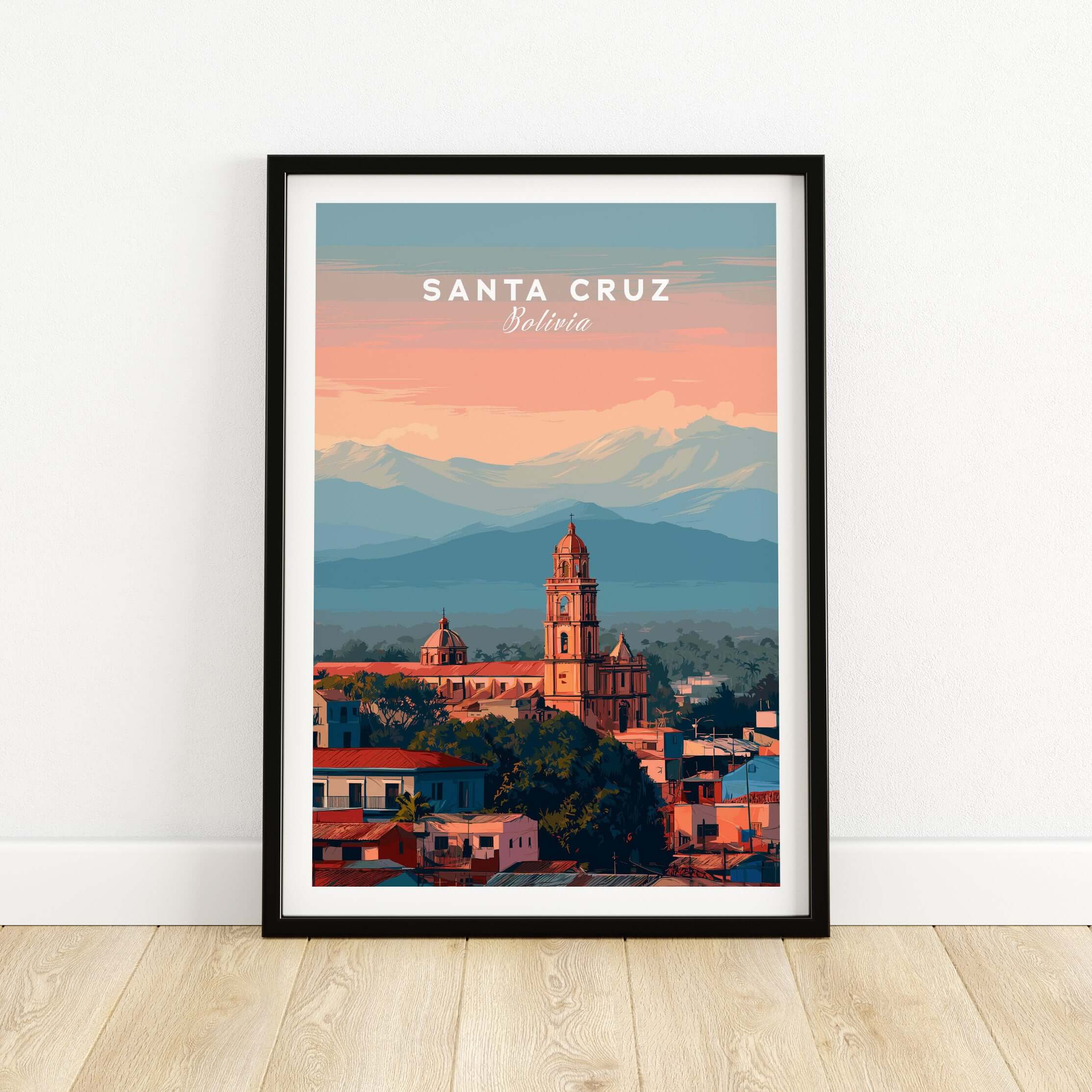 Santa Cruz City Print | Bolivian Home Wall Art featuring vibrant urban landscape of Santa Cruz, Bolivia in a stylish frame.