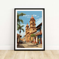 Santa Cruz Poster | Bolivian Travel Wall Art showcasing iconic buildings and vibrant culture in Santa Cruz, Bolivia.