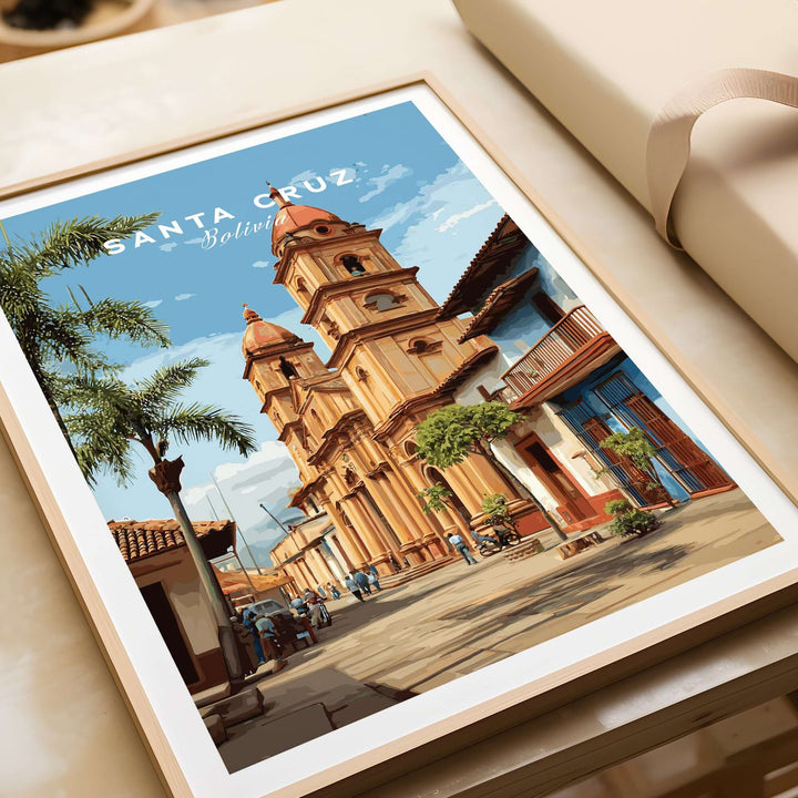 Santa Cruz Poster | Bolivian Travel Wall Art showcasing a vibrant urban landscape of Santa Cruz, Bolivia.