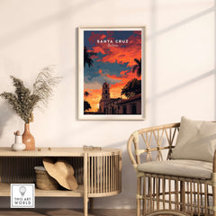 Santa Cruz South America Print | Bolivian City Wall Decor displayed in a stylish home interior with sunset colors.