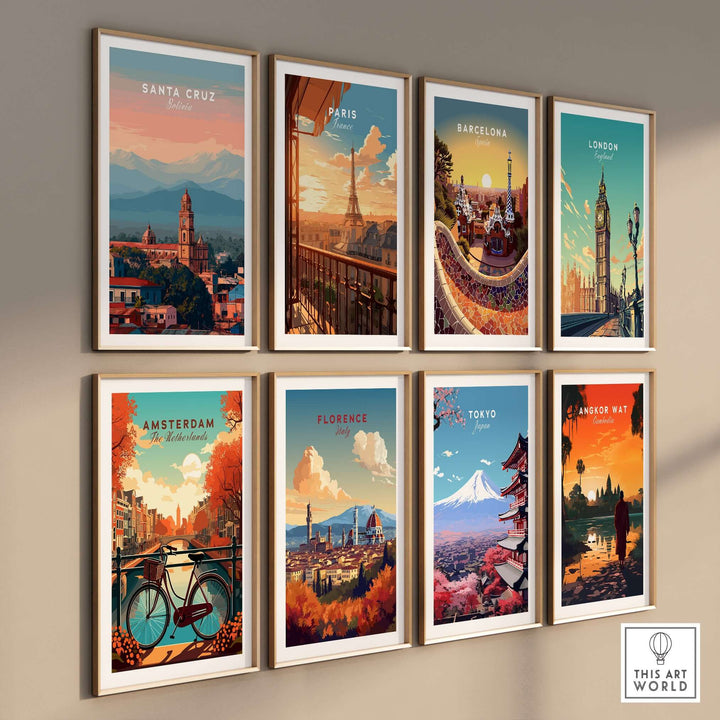 Santa Cruz City Print | Bolivian Home Wall Art displayed in a gallery wall with travel-themed artwork.