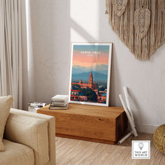 Santa Cruz City Print | Bolivian Home Wall Art displayed in a warm living room setting with wooden decor.