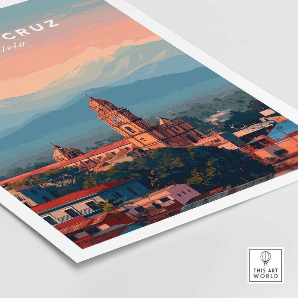 Santa Cruz City Print | Bolivian Home Wall Art featuring a vibrant illustration of Santa Cruz's skyline.