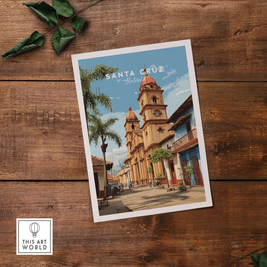 Santa Cruz Poster | Bolivian Travel Wall Art capturing the vibrant architecture and culture of Santa Cruz, Bolivia.