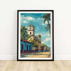 Santa Cruz Print | Bolivian Travel Wall Decor featuring vibrant street scene and iconic architecture.