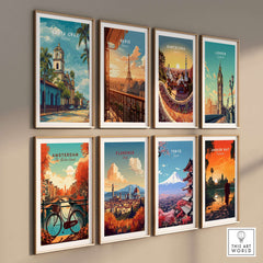 Santa Cruz Print | Bolivian Travel Wall Decor showcased among various vibrant travel-themed artwork.