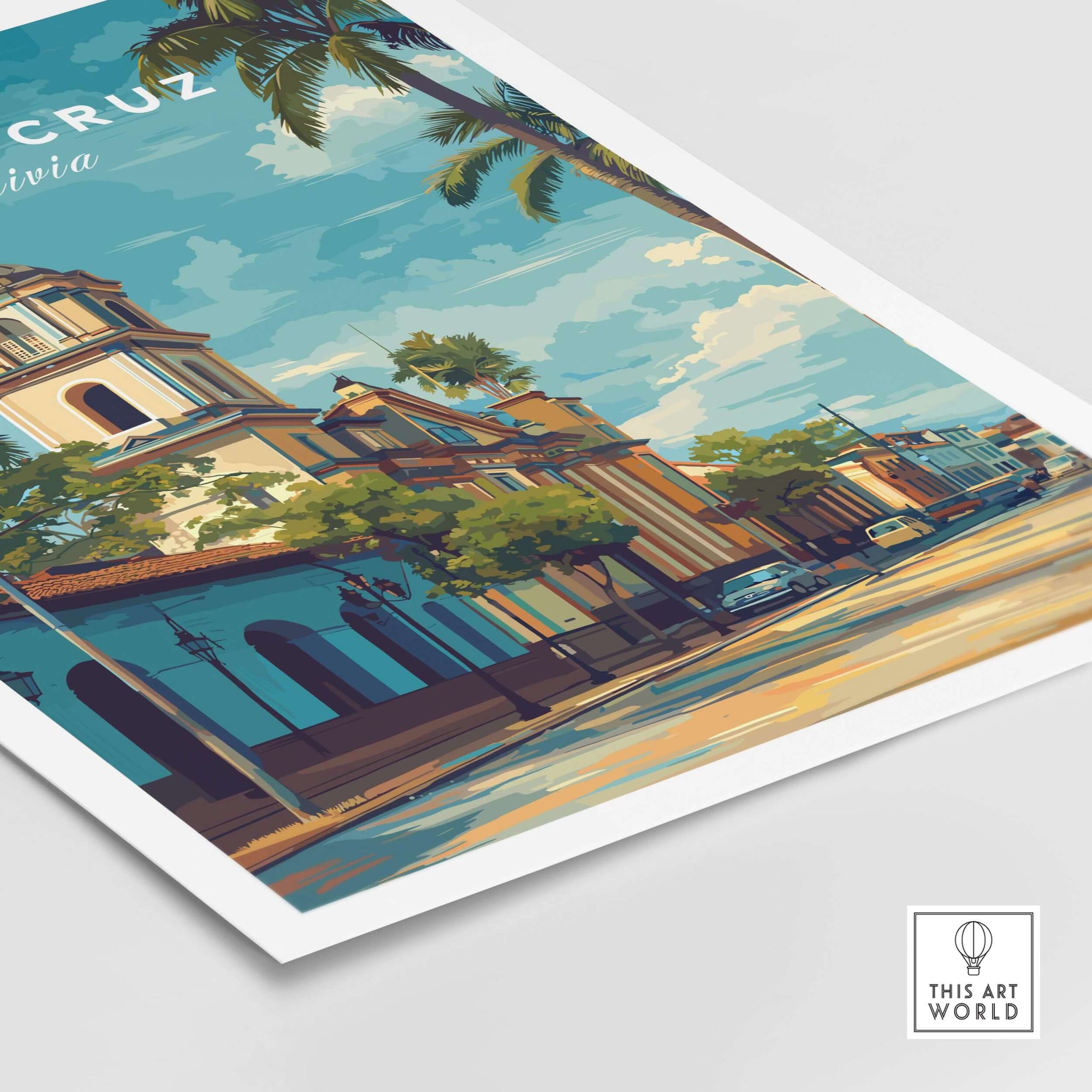 Santa Cruz Print | Bolivian Travel Wall Decor featuring vibrant cityscape of Santa Cruz, Bolivia.