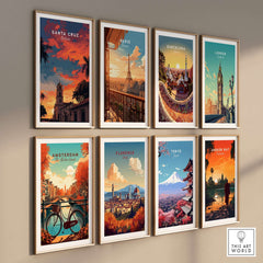 Santa Cruz South America Print | Bolivian City Wall Decor among various city art prints on a gallery wall.