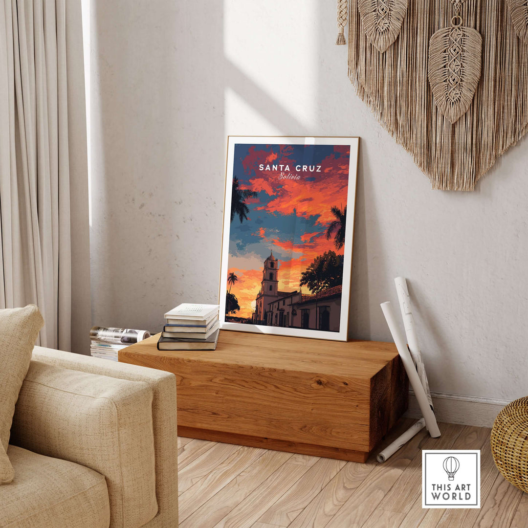 Santa Cruz South America Print | Bolivian City Wall Decor displayed in a cozy living room setting.