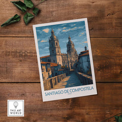 Santiago de Compostela Art Print | Galician Travel Poster featuring iconic landmarks and vibrant cityscapes.