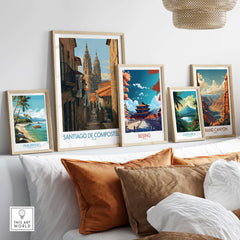 Santiago de Compostela Cathedral Art Print | Historic City Poster displayed alongside other travel posters.