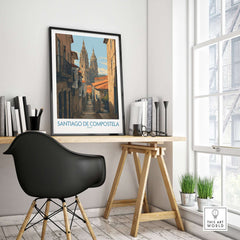 Santiago de Compostela Cathedral Art Print | Historic City Poster displayed in a stylish interior, featuring iconic architecture.