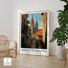Santiago de Compostela Cathedral Art Print | Historic City Poster showcasing intricate architecture and vibrant city scenery.