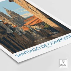 Santiago de Compostela Cathedral Art Print | Historic City Poster featuring detailed cityscape of Santiago de Compostela.