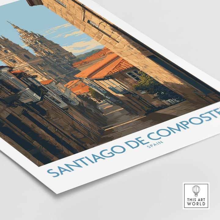 Santiago de Compostela Cathedral Art Print | Historic City Poster showcasing a beautiful street view of Santiago de Compostela in Spain.