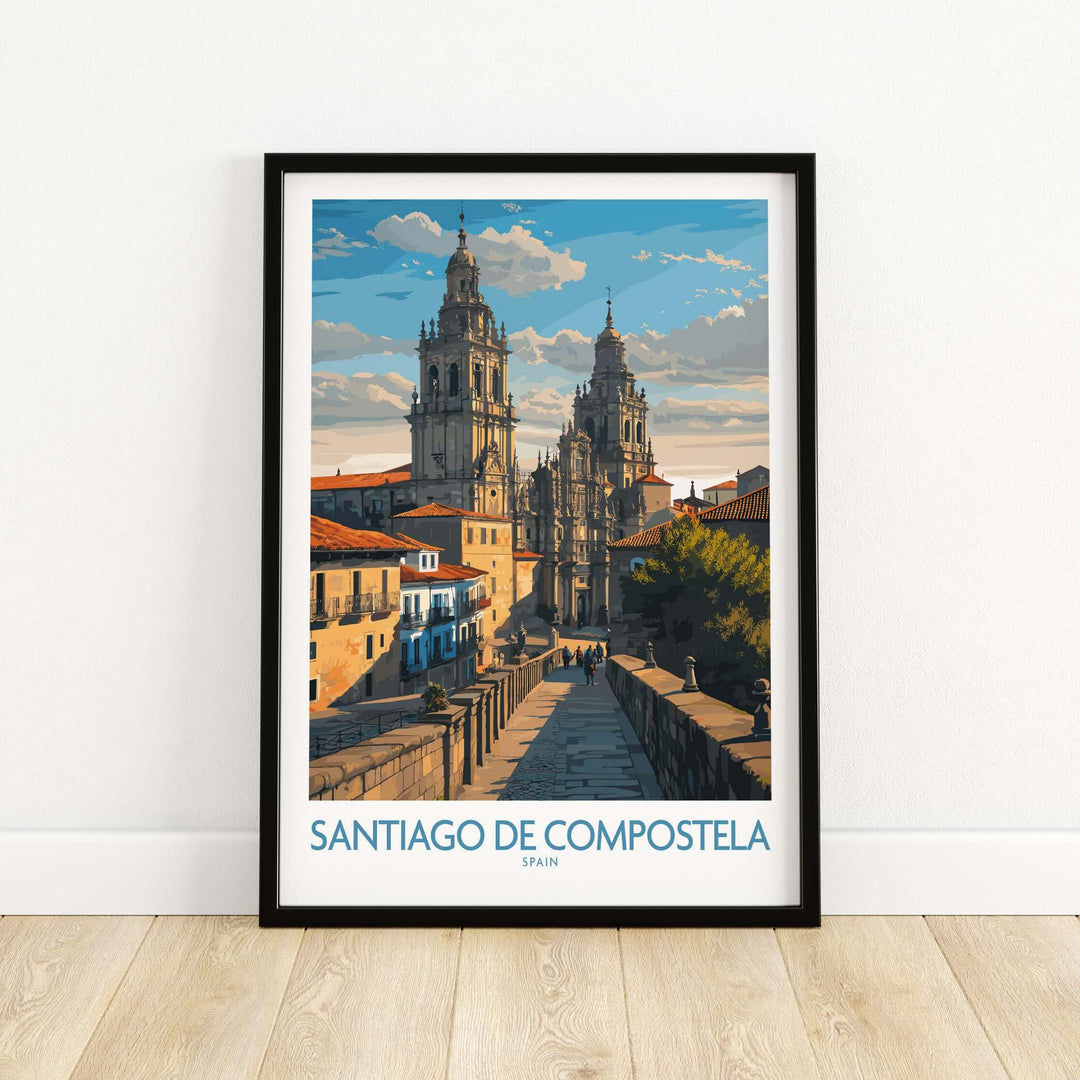 Santiago de Compostela Pilgrimage End Art Print | Cathedral Facade Poster showcasing the towering spires of Santiago de Compostela Cathedral.