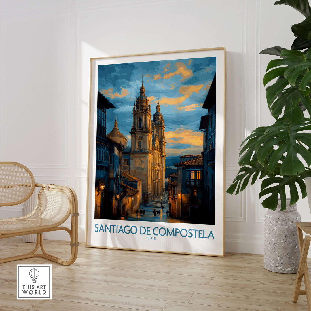 Santiago de Compostela Cathedral Art Print | Cityscape Poster showcasing the cathedral's silhouette.