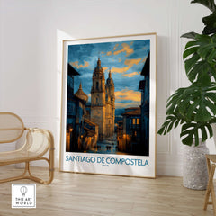 Santiago de Compostela Cathedral Art Print | Cityscape Poster showcasing the cathedral against the skyline