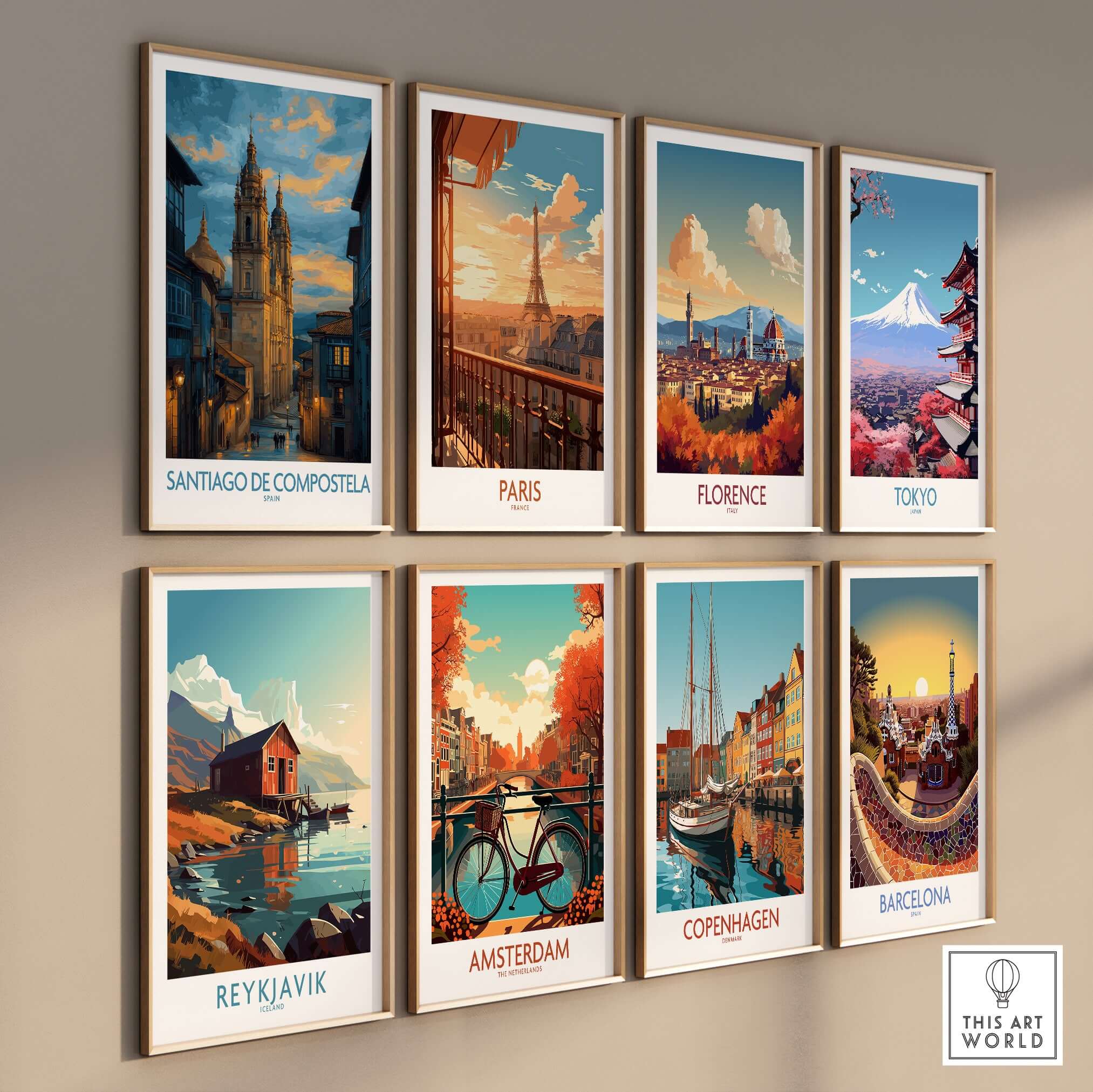 Santiago de Compostela Cathedral Art Print | Cityscape Poster displayed among other cityscape art prints.