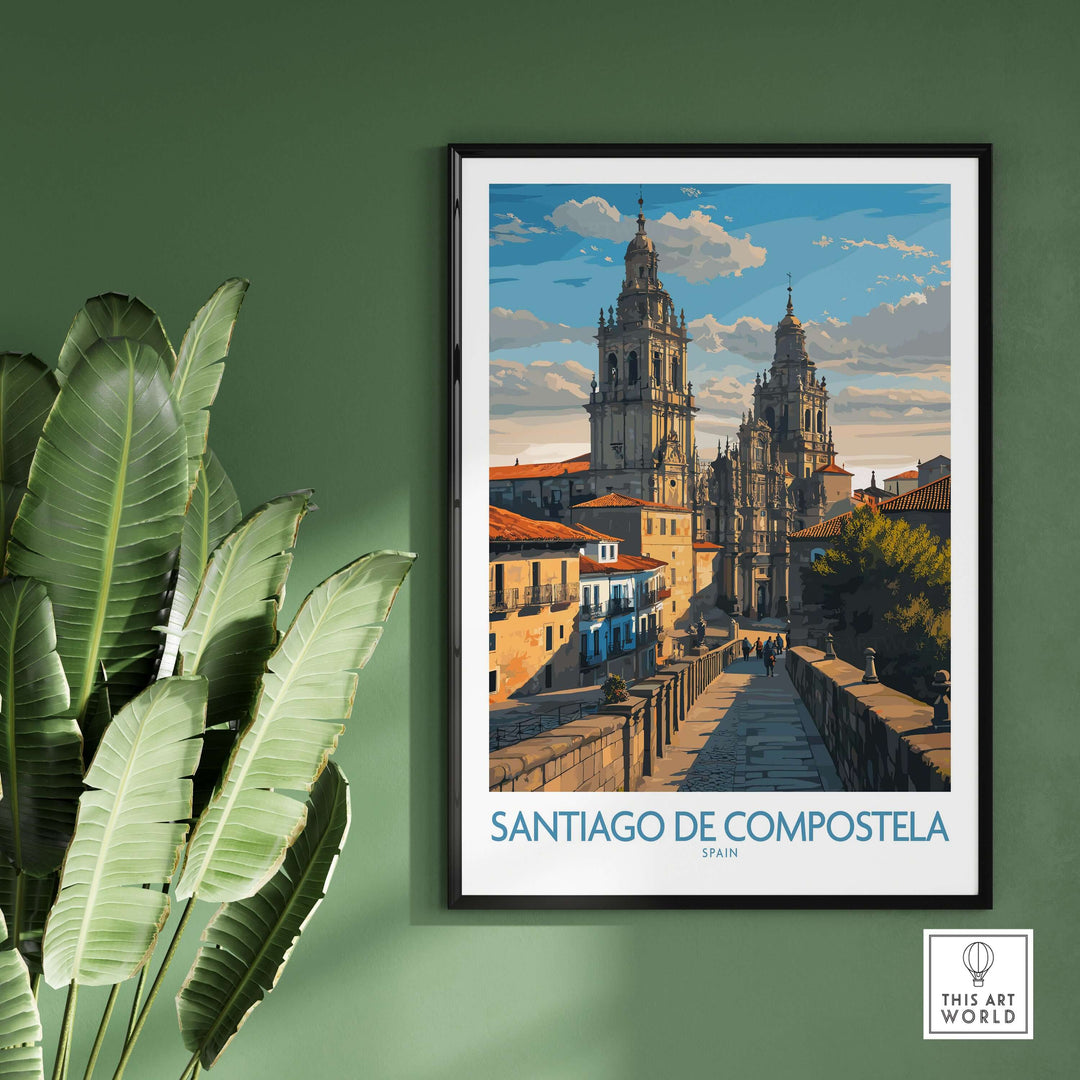 Santiago de Compostela Pilgrimage End Art Print | Cathedral Facade Poster showcasing the majestic cathedral architecture.