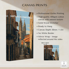 Santiago de Compostela Spain Cobblestone Street View Print | Galician Home Decor, featuring historic architecture and charming streets.