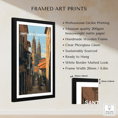 Santiago de Compostela Spain Cobblestone Street View Print | Galician Home Decor framed art print features a charming street view.