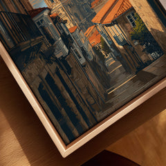 Santiago de Compostela Spain Cobblestone Street View Print | Galician Home Decor, showcasing a charming cobblestone street.