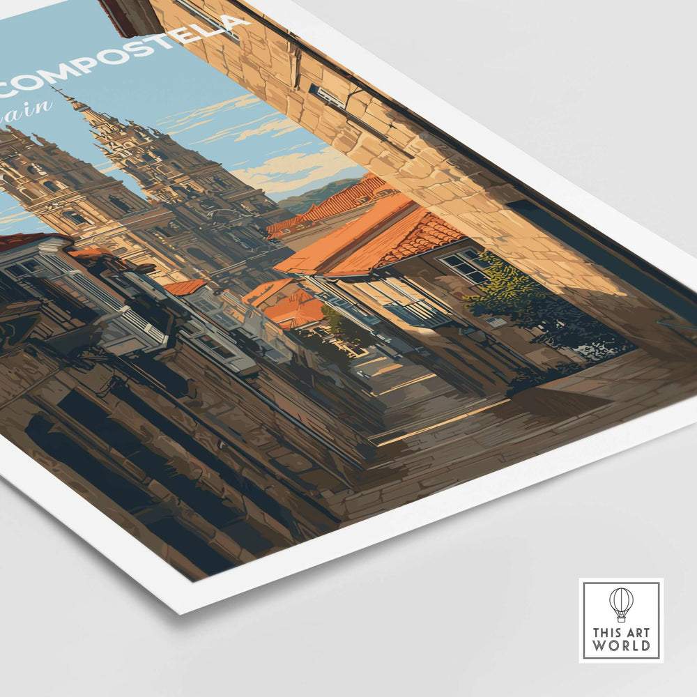 Santiago de Compostela Spain Cobblestone Street View Print | Galician Home Decor showcasing historic streets and architecture.
