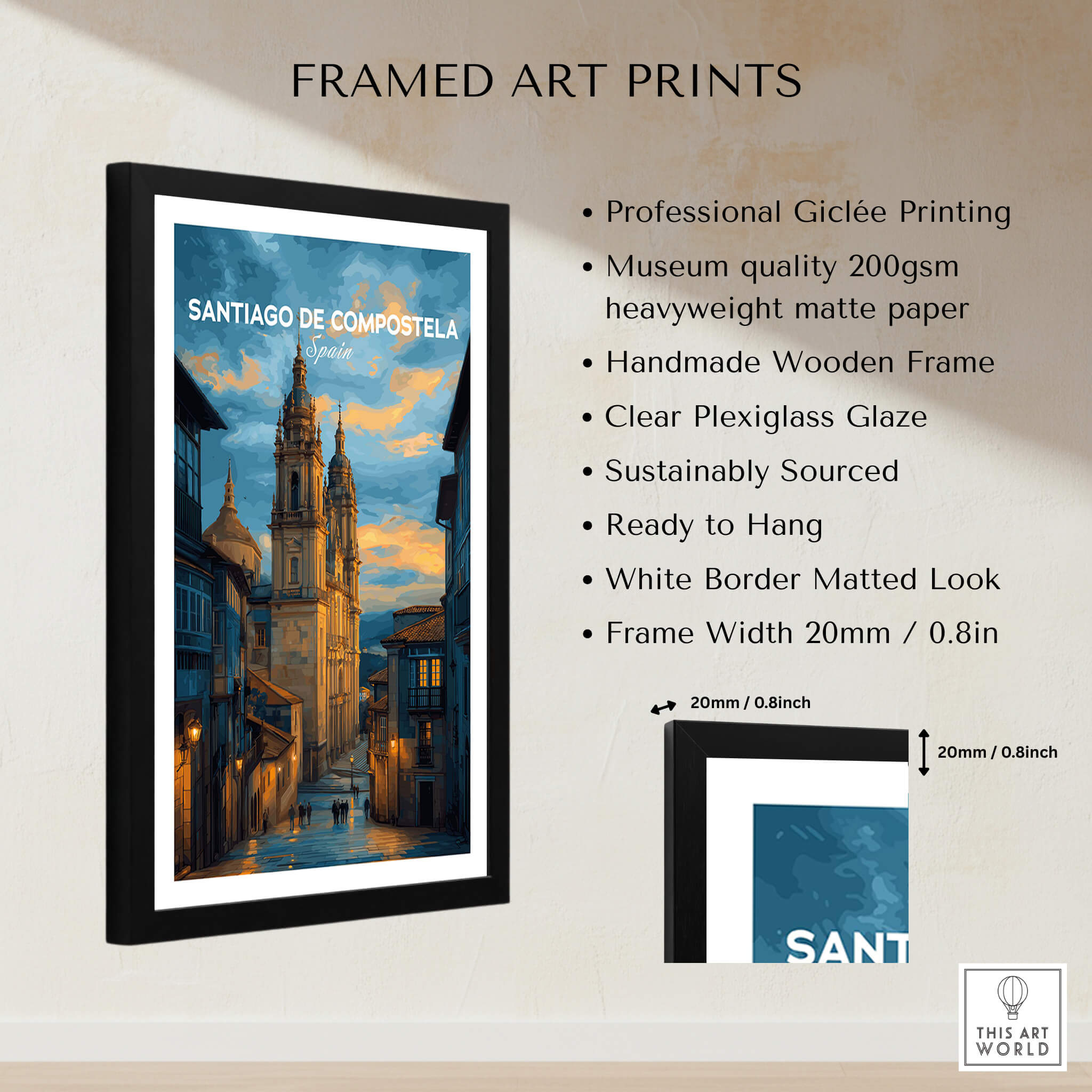 Santiago de Compostela Print | Galician Home Decor in framed art print showcasing stunning architecture.