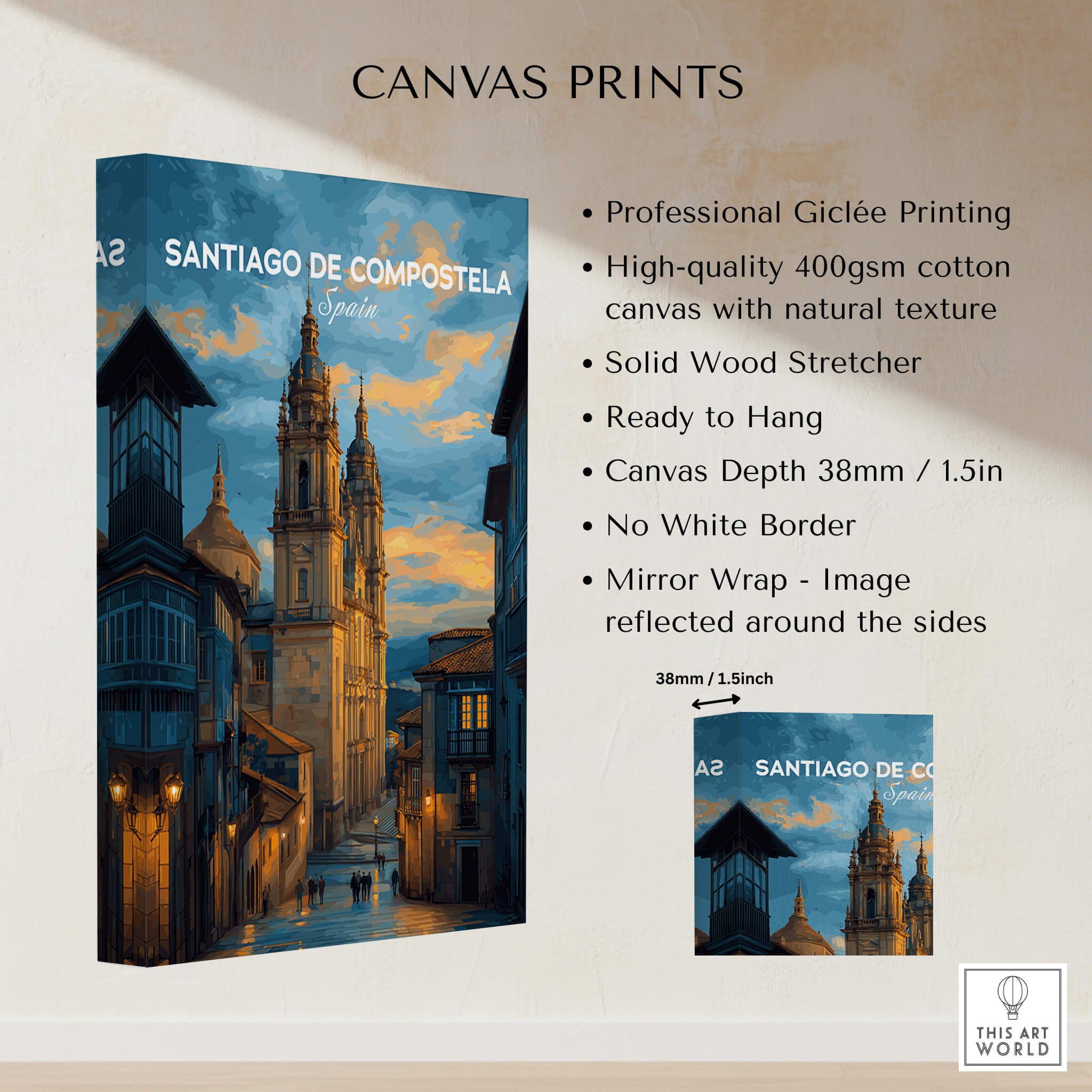Santiago de Compostela Print | Galician Home Decor showcasing professional Giclée printing on canvas.