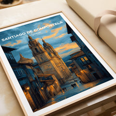 Santiago de Compostela Print | Galician Home Decor featuring a scenic view of Santiago at dusk.