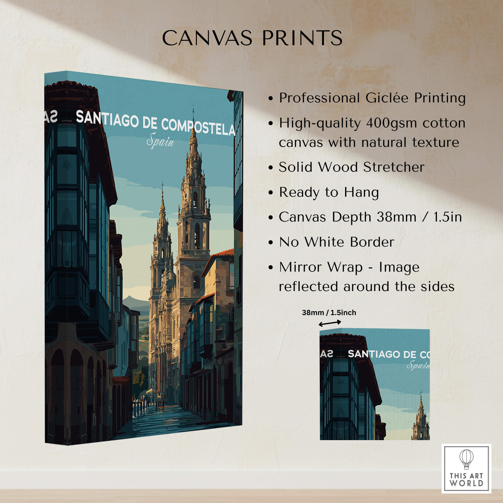 Santiago de Compostela Galician Old Town Architecture Print | Camino Wall Decor canvas print with professional Giclée printing.