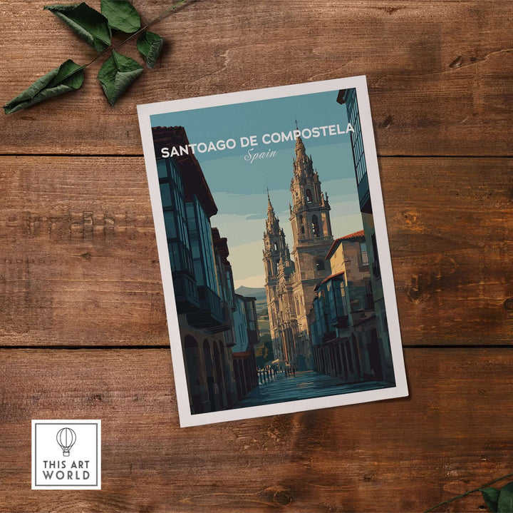 Santiago de Compostela Galician Old Town Architecture Print | Camino Wall Decor showcasing historic streets and towers in Spain.