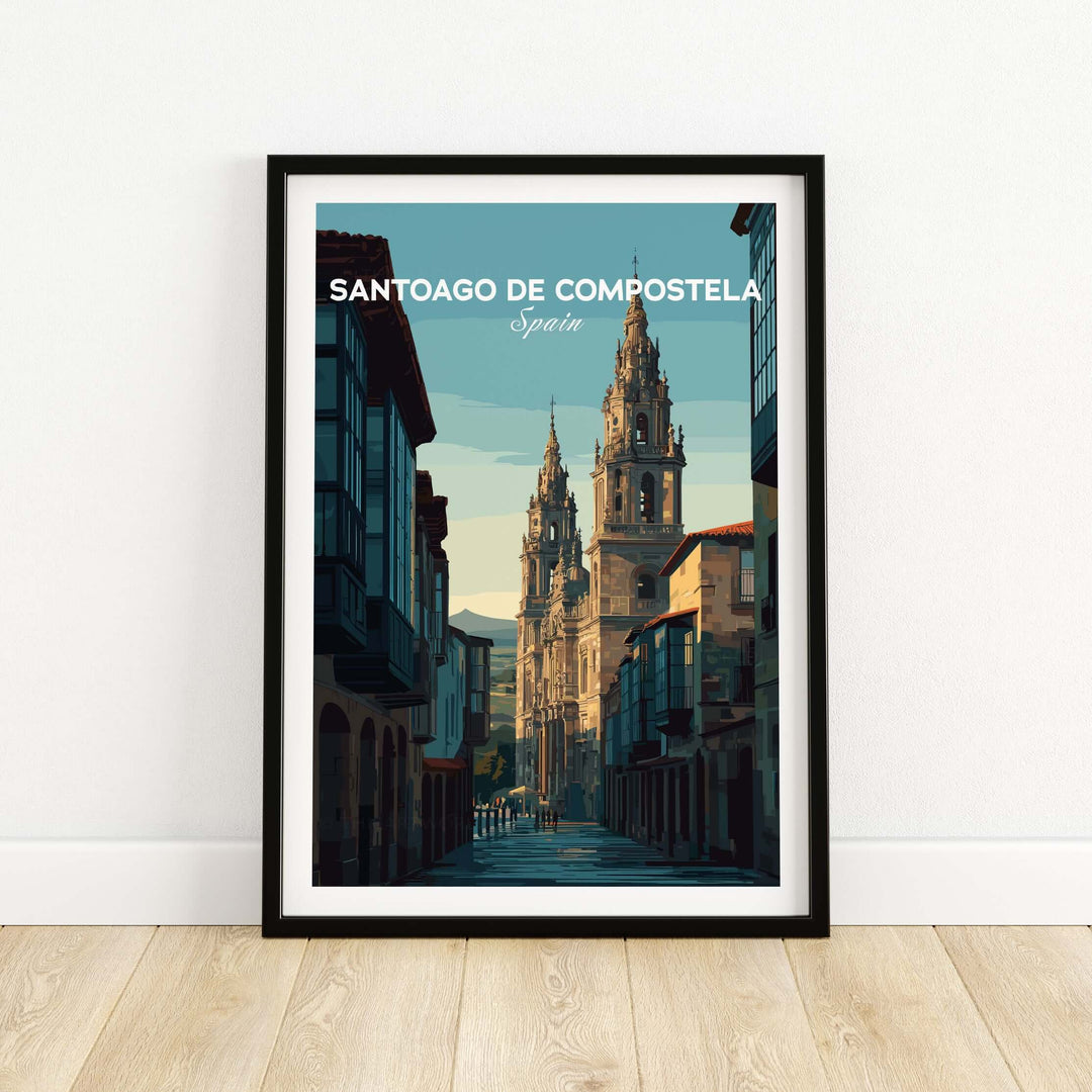 Santiago de Compostela Galician Old Town Architecture Print | Camino Wall Decor showcasing charming streets and historic buildings.