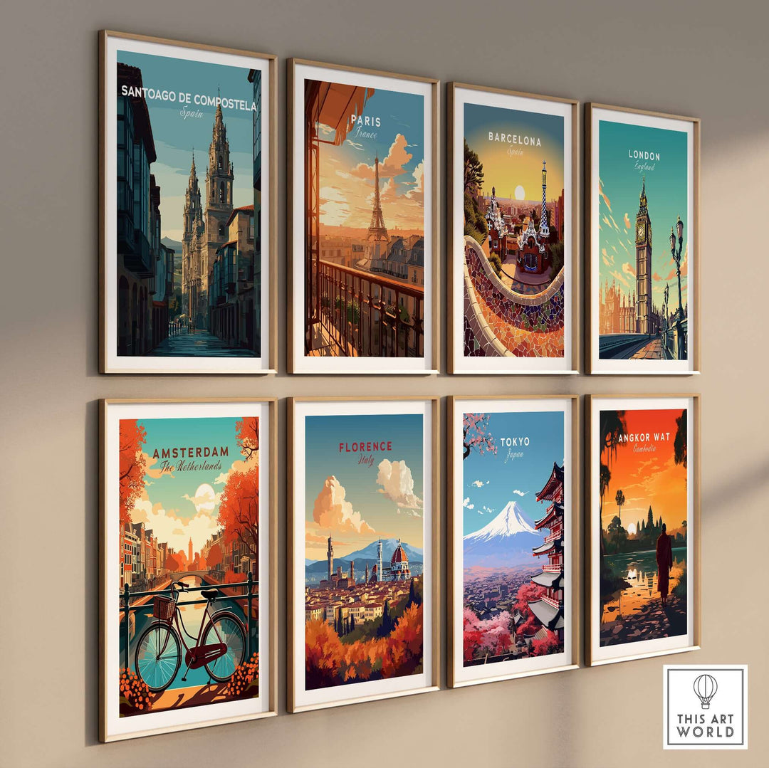 Santiago de Compostela Galician Old Town Architecture Print | Camino Wall Decor displayed among other city posters