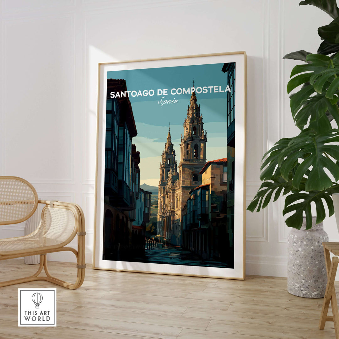 Santiago de Compostela Galician Old Town Architecture Print | Camino Wall Decor featuring historic buildings in Spain.