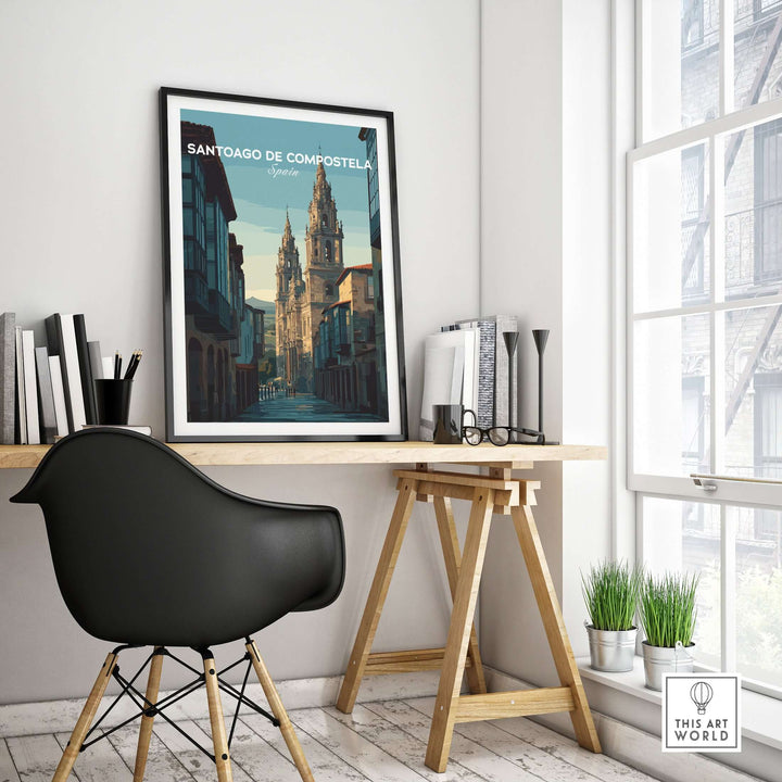 Santiago de Compostela Galician Old Town Architecture Print | Camino Wall Decor showcased in a stylish interior setting.