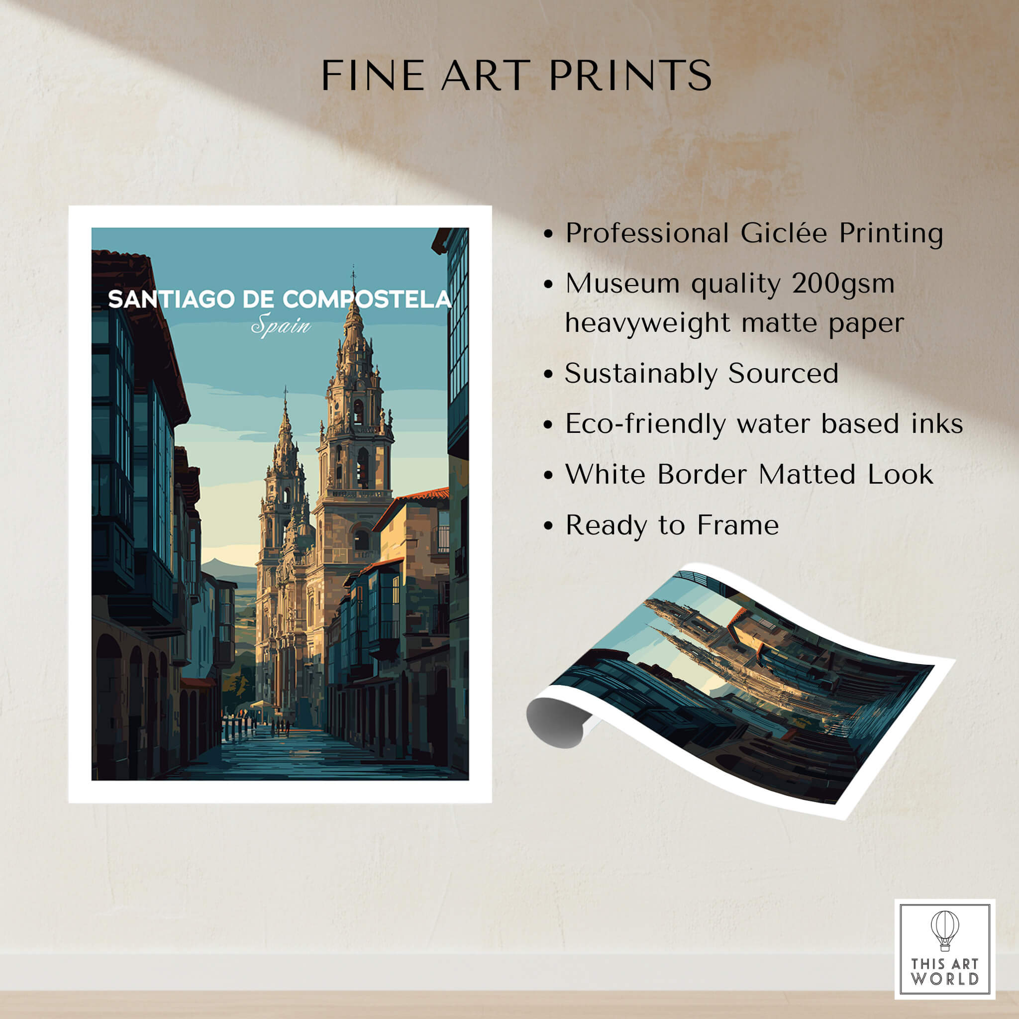 Santiago de Compostela Galician Old Town Architecture Print | Camino Wall Decor displaying professional quality details