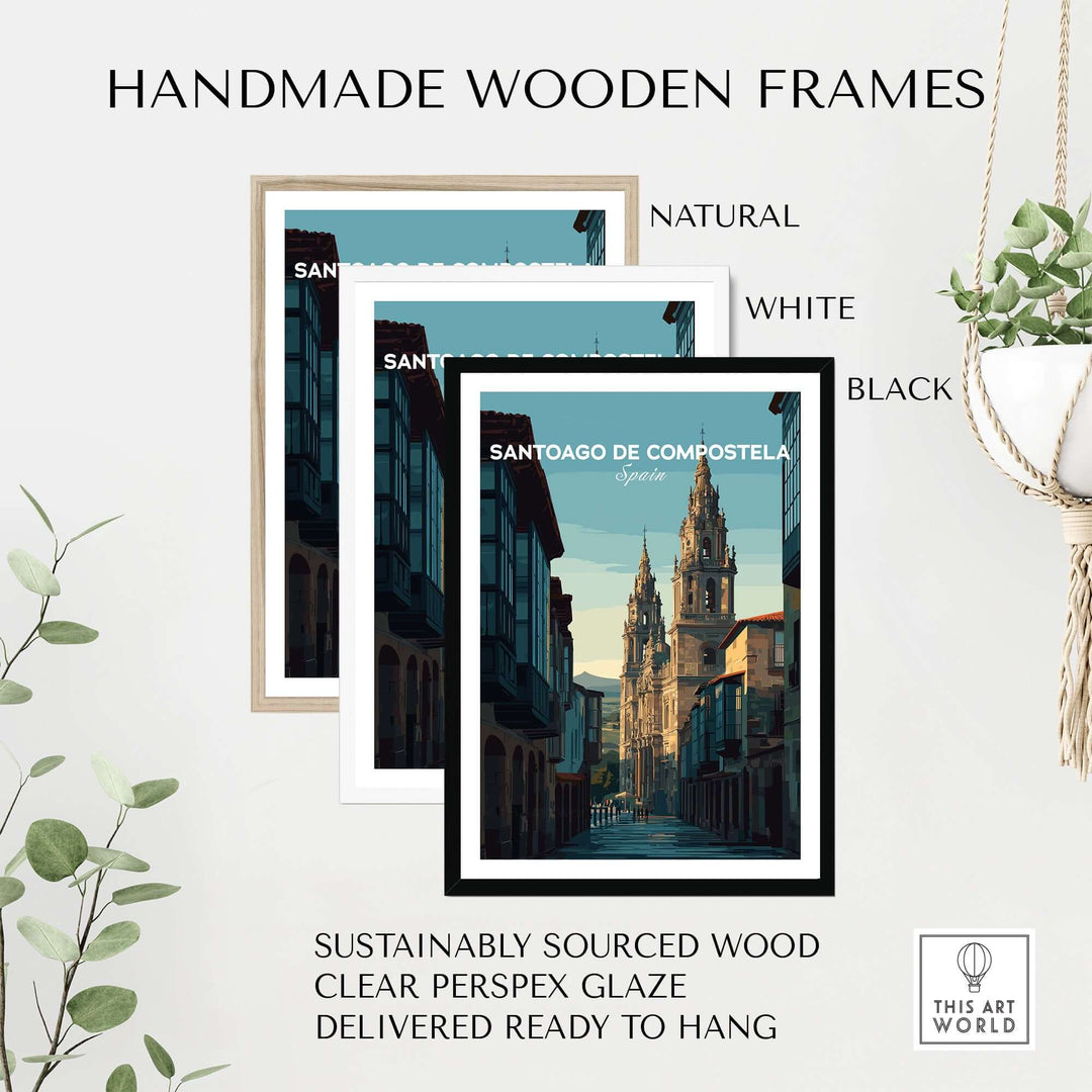 Handmade wooden frames for Santiago de Compostela Galician Old Town Architecture Print | Camino Wall Decor.